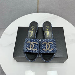 CC HIGH HEEL 25S IN DARK BLUE DENIM STRIPED PATTERN WITH LOGO PRINT