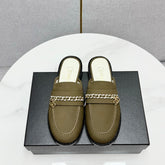 CC FLAT MULE 25S IN OLIVE BROWN CALFSKIN STYLE 3