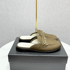 CC FLAT MULE 25S IN OLIVE BROWN CALFSKIN STYLE 3