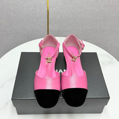 CC MARY JANE 25S IN PINK LAMBSKIN AND BLACK SUEDE WITH PEARL HEEL