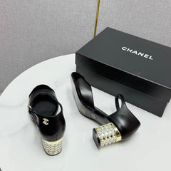 CC MARY JANE HEELS 25S IN BLACK LAMBSKIN AND SUEDE WITH PEARL HEEL STYLE 5