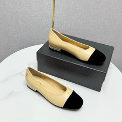 CC BALLET FLATS 25S IN BEIGE LAMBSKIN AND BLACK SUEDE WITH PEARL HEEL