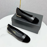 CC BALLET FLATS 25S IN BLACK LAMBSKIN AND SUEDE WITH PEARL HEEL