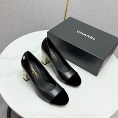 CC HIGH HEEL 25S IN BLACK LAMBSKIN AND SUEDE WITH PEARL HEEL STYLE 3