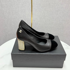 CC HIGH HEEL 25S IN BLACK LAMBSKIN AND SUEDE WITH PEARL HEEL STYLE 3