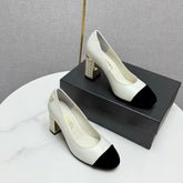CC HIGH HEEL 25S IN WHITE LAMBSKIN AND BLACK SUEDE WITH PEARL HEEL STYLE 2