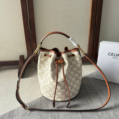 CLARA BAG 24 IN WHITE TRIOMPHE CANVAS AND BROWN CALFSKIN TRIM