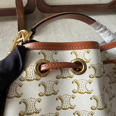 CLARA BAG 24 IN WHITE TRIOMPHE CANVAS AND BROWN CALFSKIN TRIM