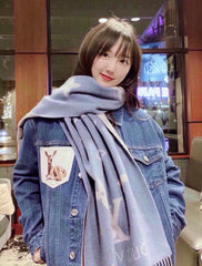 MONOGRAM FLOWERS SCARF 170 CM IN ELECTRIC BLUE CASHMERE 390976