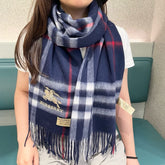 CHECK SCARF 180 CM IN INDIGO BLUE MIX WHITE CASHMERE 405480