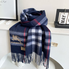 CHECK SCARF 180 CM IN INDIGO BLUE MIX WHITE CASHMERE 405480