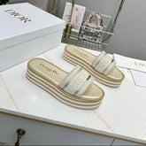 CD DWAY PLATFORM SLIDE IN SAGE GREEN AND WHITE COTTON STRIPED SOLE