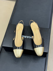 CC SLINGBACK 25S IN BLACK MIX GOLD LAMBSKIN