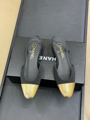 CC SLINGBACK 25S IN BLACK FABRIC MIX GOLD LAMBSKIN