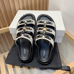 TIPPI SLIDE IN CANVAS & CALFSKIN NATURAL WHITE / BLACK