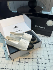 ESPADRILLES LOAFERS IN BLACK MIX WHITE LAMBSKIN