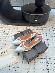 ALAIA SLINGBACKS 5 CM IN WHITE CALFSKIN WITH MESH