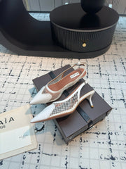 ALAIA SLINGBACKS 5 CM IN WHITE CALFSKIN WITH MESH