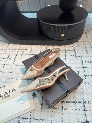 ALAIA SLINGBACKS 5 CM IN BEIGE CREAM CALFSKIN WITH MESH
