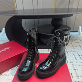 VIV' RANGERS STRASS BUCKLE BOOTS IN BLACK PATNET CALFSKIN EMBELLISHED BUCKLE