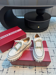 VIV' GO-THICK STRASS BUCKLE SLIP-ON SNEAKERS IN WHITE CANVAS