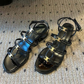 CLEMENCE MULTI TRIOMPHE 45 MM SANDAL IN BLACK LAMBSKIN