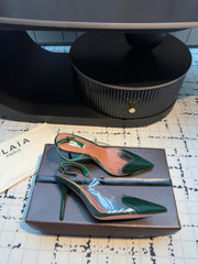 ALAIA HIGH SLINGBACK 25S 90 MM IN DARK GREEN CALFSKIN