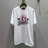 Gucci 25 Print Short Sleeve T-shirt Pink White Cotton