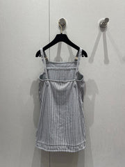 CC 25 Striped Suspender Skirt Gray White Cotton