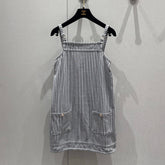 CC 25 Striped Suspender Skirt Gray White Cotton