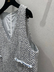 CC 25 Tweed Dress Gray Blue Woven Fabric