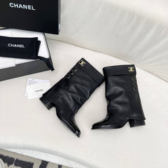 CC SHORT BOOTS 55 MM IN BLACK LAMBSKIN WITH GOLD HARDWARE