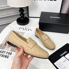 CHANEL 25S LOAFER DANCE SHOES IN BEIGE CALFSKIN GOLD HARDWRE