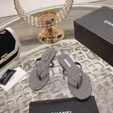 Double CC Rhinestone Flip Flop Thongs Dark Gray Sheepskin