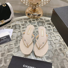 Double CC Rhinestone Flip Flop Thongs White Sheepskin