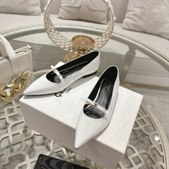 SUZY POINTY TOE BALLERINA IN WHITE PATENT CALFSKIN