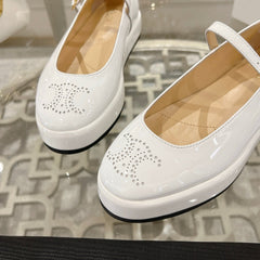 CLARA WEDGE MARY-JANE BALLERINA IN WHITE PATENT CALFSKIN