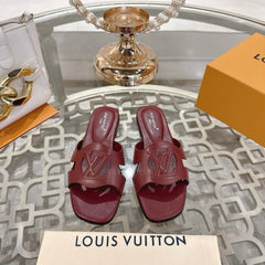 ISOLA FLAT SLIDE IN JAM RED CALFSKIN