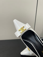 TRIOMPHE POINTED-TOE HIGH PUMPS IN WHITE SHINY CALFSKIN