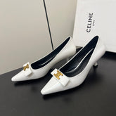 TRIOMPHE POINTED-TOE HIGH PUMPS IN WHITE SHINY CALFSKIN