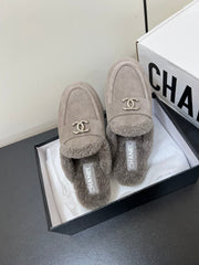 LOAFERS MULE IN DESERT BROWN SUEDE AND FLEECE LINING