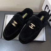 LOAFERS MULE IN BLACK SUEDE AND FLEECE LINING