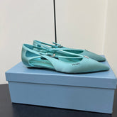 CUT-OUT BALLERINA FLAT IN TURQUOISE BLUE SATIN ATTACHED BEAD BUCKLE
