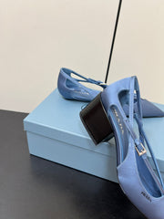 CUT-OUT PUMPS WITH BEAD BUCKLE IN PERANO BLUE SATIN