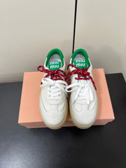 THICK-SOLED RETRO SNEAKERS IN WHITE MIX GREEN SMOOTH LAMBSKIN