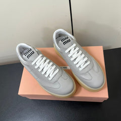 THICK-SOLED RETRO SNEAKERS IN PALE GRAY SMOOTH LAMBSKIN