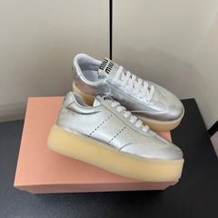 THICK-SOLED RETRO SNEAKERS IN SILVER METALLIC SMOOTH LAMBSKIN