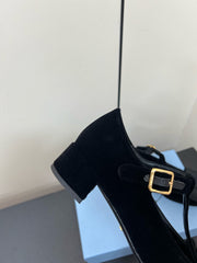 BOW MARY JANE PUMPS WITH T-STRAP IN BLACK VELVET