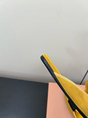 BOW MULES IN DUST YELLOW SUEDE