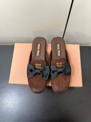 BOW MULES IN CHOCOLATE SUEDE